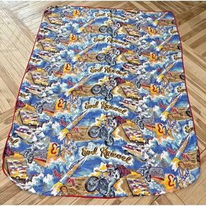 Vintage 1974 Evel Knievel Motorcycle Bed Coverlet For Twin Bed & Curtains- EUC